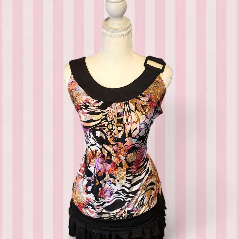 Essentials by Milano Abstract Zebra Print Tank Top Size L
